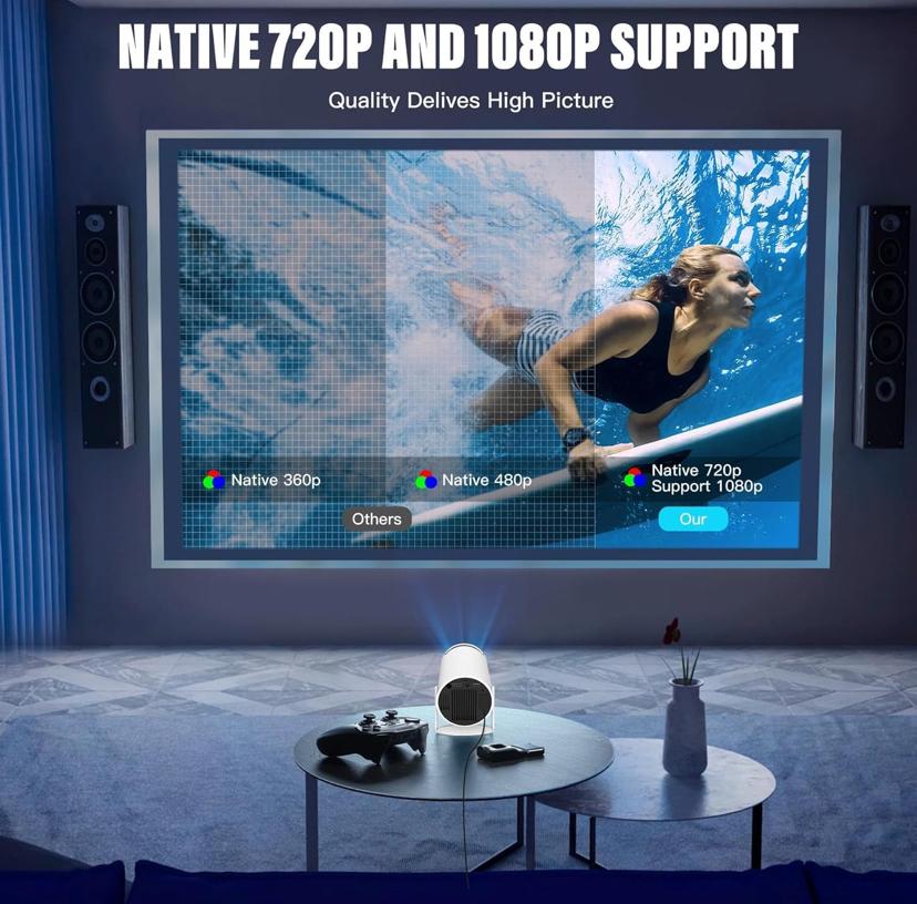 Smart Projector 1080p HD With All OTT Apps WIFI, Bluetooth 270 Degree Rotatable, Android, 100" Max Display