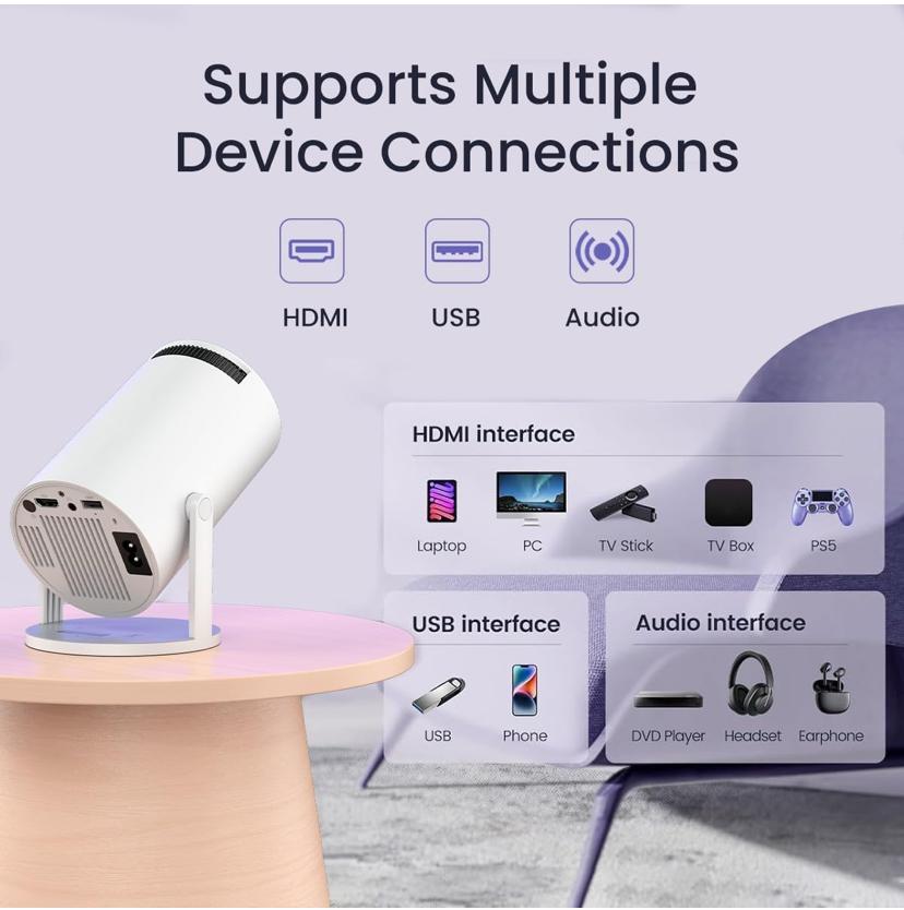 Smart Projector 1080p HD With All OTT Apps WIFI, Bluetooth 270 Degree Rotatable, Android, 100" Max Display